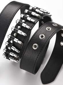 1pc Fashionable Goth Dark Style Black PU Leather Western Buckle Y2K Cowboy Punk Bullet Belt Men For Parties, Proms, Sparkling Decorations Outings, Boyfriend Valentine's Day's Gifts Summer, School Autumn-Winter Accessories,Suitable For Teens, Youth,Men,Casual, Outdoor, Athletic, Vacation, Graduation Gifts, Birthday, Daily Wear - Black - View 3