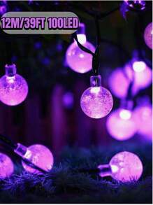 1 pièce Guirlande lumineuse solaire cristalline pour l'extérieur, 100/50/20 LED, 8 modes d'éclairage, étanche IP65, décoration extérieure, convient pour les jardins, les cours, les terrasses, les mariages, les fêtes, Noël, Halloween, la Saint-Valentin et autres guirlandes décoratives (lumière chaude, lumière blanche, lumière colorée, lumière violette)