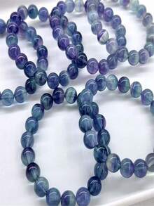 8mm天然海水蓝萤石珠单圈手链批发，天然萤石夏季百搭水晶串，水晶饰品