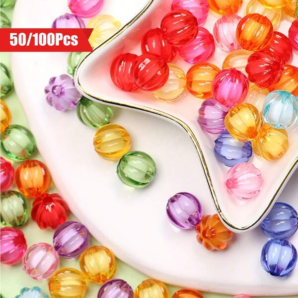 50/100 حبة ذات ألوان زاهية قطر 8 مللي و10 مللي من الخرز البلاستيك الشفاف على شكل قرع للمصوغات الفريدة والمشغولات اليدوية والاكسسوارات والسلاسل وسلاسل الهواتف