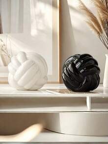 Hand-Knotted Decoration Ball - Black & White Set Of One Boho Nordic Sculpture, Modern Table Centerpiece, Minimalist Shelf Decor, Artistic Home Accent, Unique Gift - Multicolor - View 8