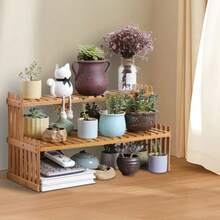 Support organiseur de plantes de bureau en bambou