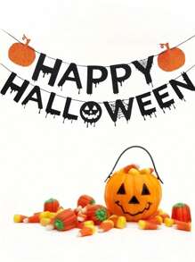 1 套 - 万圣节快乐横幅万圣节彩旗横幅、南瓜万圣节横幅、万圣节壁炉壁挂派对用品、鬼屋装饰、家庭室内壁炉装饰