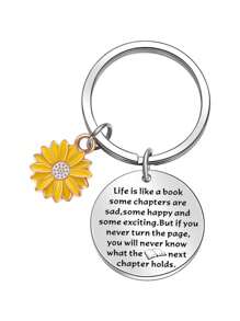 1pc/6pcs/12pcs/18pcs Inspirational Sunflower Keychain Gifts,Inspirational Sunflower You're Awesome Key Chain Gift Set,With Stainless Steel Key Chain,Green Leaf Thank You Card, White Organza Gift Bag,Sunflower Keyrings,Teacher Keyring