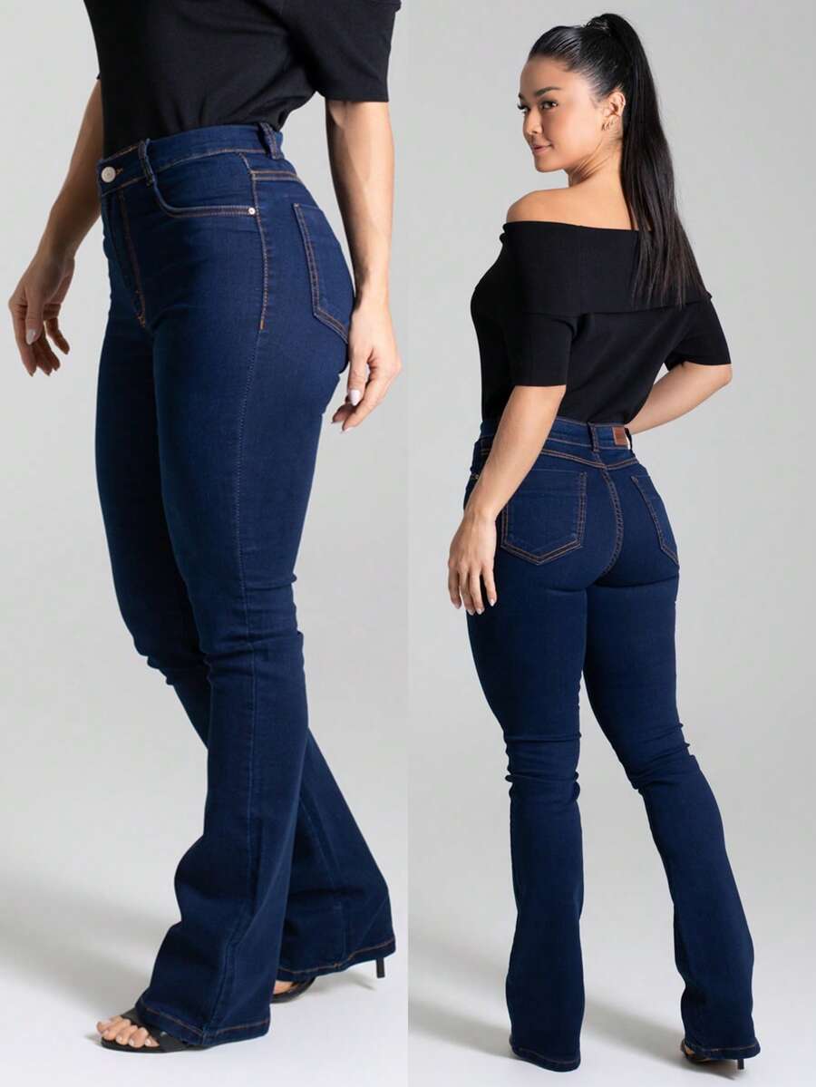 Sawary Jeans Women's Flare Boot Cut Original Premium Sawary Jeans High Waist Hot Pants 36 To 48 - 深藍色 - 查看 1