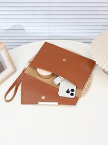 Sac enveloppe noir, sac de fichier de couleur unie, pochette polyvalente minimaliste et à la mode, sac à main en PU pour femmes, étui pour cartes, porte-passeport, sac pour le travail et les déplacements