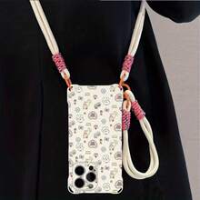 Funda para teléfono 1 pieza Una correa cruzada de moda con un diseño de pulsera anticaída en las cuatro esquinas. La funda protectora para teléfono se puede llevar en la parte posterior y colgar alrededor del cuello. La funda blanda para teléfono es adecuada para las series 12, 13, 14, 15, 16 Pro Pro Plus - Blanco marfil - Ver 1