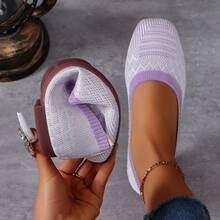 Women'S Black Woven Fabric Slip-On Flats - Casual Square Toe Shoes For Indoor & Outdoor Wear, All-Season Comfort With Rubber Sole, Breathable & Stylish Design - 淺紫色 - 查看 1