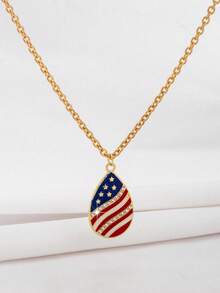 1pc Fashionable American Independence Day Red White Blue Star/Water Drop Shaped Pendant Necklace, European And American Creative Design - Multicolor - View 4