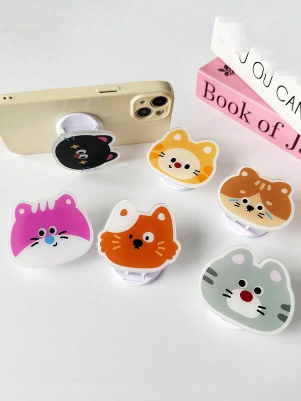 1pc Cute Cat Expression 2mm Single Layer Acrylic Asymmetrical Shape White Telescopic Folding Mobile Phone Holder Stand, Suitable For Phone Cases And Tablet Cases, Essential For Watching Videos Compatible With IPhone, Android Phone, Gift For Birthday, Family, Friends Push-Pull Phone Grip, Phone Accessories