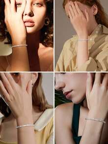 1 件莫桑石网球手链 925 银女士网球手链嘻哈个性化网球手链奢华时尚情人节母亲节结婚周年生日礼物，日常佩戴