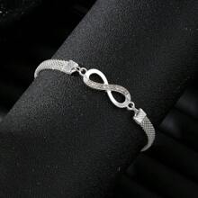 1pc Minimalist Rhinestone Infinity Eight Charm Silver Color Bracelet, Fashionable Jewelry Suitable For Daily Wear, Gift For Sisters, Mothers, Christmas, Carnival Party