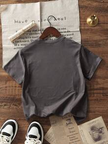 1pc Tween Boy Casual Print Crew Neck Short Sleeve T-Shirt, Summer Student Youth Clothing - Dark Grey - View 2