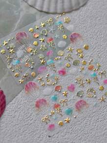 1 pieza Pegatina de uñas de diamante de cristal 5D de alta calidad, pegatinas de uñas premium con estrellas y conchas, diseñado para niñas, la mejor opción de regalo para niñas