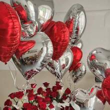 18 Inch Heart-Shaped Balloons, 45.72 Cm Red Heart-Shaped Balloons, And Red Silver Heart-Shaped Polyester Aluminum Foil Balloons Are Perfect For Decorating Weddings, Engagements, Anniversaries, Mother's Day, Birthday Parties, And Romantic Valentine's Day Parties