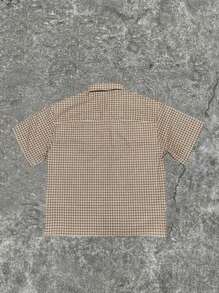 男士格纹短袖单排扣休闲衬衫，夏季 - 咖啡棕 - 查看 4