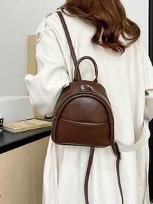 LECEY Fashion Cute Lightweight Shoulder Pu Small Backpack, Casual Ladies Go Out All The Small Bags, Retro Brown Mini Schoolbag - Coffee Brown - View 4