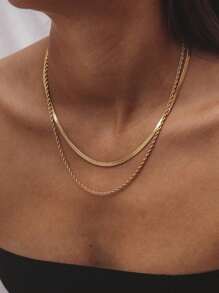 Conjunto de collar de doble capa a la moda, con cadena retorcida emparejada con cadena de hueso de serpiente, joyería para uso diario y vacaciones