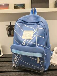 1 件男士尼龙书包通勤包背包钱包，透明前袋，防刮耐磨，肩带减轻负担，轻便大容量，配有可调节肩带，适合大学高中假期，休闲学院风运动风，其他印花，适合大学生，女孩礼物，送给女朋友，适合 Pixiv 学生