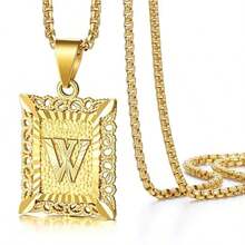 Collar con colgante de inicial para hombres y mujeres, collar con monograma en letra mayúscula cuadrada, collares con cadena de caja con letras del alfabeto de A a Z, cadenas cuadradas Rolo para hombres y mujeres