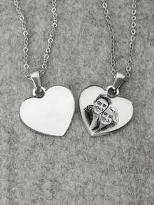 个性化心形照片项链，母亲节定制心形项链，不锈钢个性化照片项链，女友定制照片项链，女士心形照片吊坠项链，纪念照片项链，女士照片颈链，妈妈定制项链，黑色、银色、金色，时尚、彩色、复古、简约、男女皆宜、休闲，适合周年纪念、生日、毕业典礼、舞会、派对等场合，定制时尚珠宝，精致浪漫，银色时尚，女士珠宝 - 照片項鍊2 - 查看 7