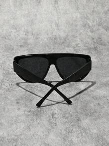 1pc Women's Fashion Leopard Print Square Large Frame Glasses, Black, Fashionable For Party, Gathering, Beach, Festival, High-End Fashion Shield Shape Shades