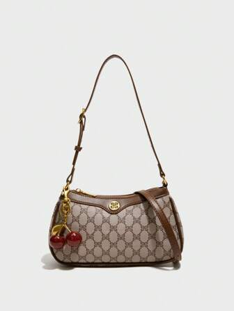 Klassisk, mångsidig enfärgad axelväska i vattentätt PU-tyg, dekor i metallspänne, baguette-modell under armarna, heltäckande tryckdesign, lämplig för shopping, pendling, fester och andra tillfällen