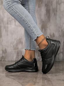 Modische lässige Sport Sneaker für Teenager, Schnürsneaker zum Laufen, schwarzes Stoffobermaterial leicht zu reinigen, EVA-Sohle leicht und bequem rutschfest und langanhaltend, geeignet für den täglichen Gebrauch, alle Jahreszeiten