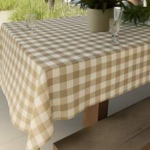 Toalha De Mesa Xadrez  4 / 6 / 8 lugares - Branco e Bege - Visão 2