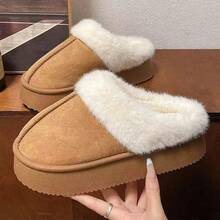 Zapatillas de casa de forro polar para mujer, ideales para interiores en otoño e invierno, con suela gruesa de EVA antideslizante. La versión de invierno cuenta con un forro de pelo, cálido y cómodo para exteriores. - Negro - Ver 3
