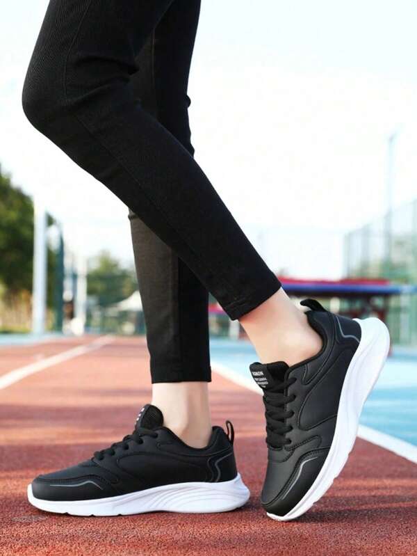 1 Par de Zapatos Deportivos Negros con Aspecto, Impermeables, Zapatos Casuales de Verano 2024 de para Mujer, Ligeros y para Correr/Viajar, Zapatillas de Deporte de unicolor y Moda, Cómodas y Transpirables Zapatos Atléticos Blancos con Cierre de Cordones para Mujer