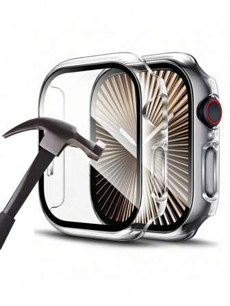 1 Pieza de película de vidrio templado + Caja protectora de PC transparente integrada compatible con Series Ultra/S10/9/8/7/6/5/4/3/2/1 SE para mujer, deportivo, 38mm/40mm/41mm/42mm/44mm/45mm/46mm/49mm