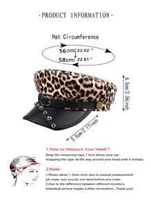 1 pièce Chapeau béret naval de style couple avec design unique, imprimé léopard mode punk, avec clous métalliques, boucle en cuir, décoration d'araignée, casquette gavroche en cuir PU vintage et délavé. Chapeau pour femmes, accessoire casquette gavroche pour l'automne