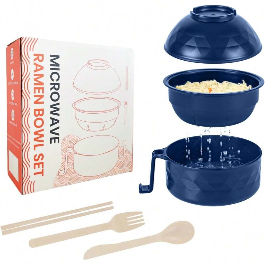Microwave Ramen Cooker,Ramen Bowl Set,Microwave Noodle Bowl With Chopsticks And Spoon, College Dorm Room Essentials For Girls For Boys, Apartment Essentials,. (Deep Blue) - 灰色的 - 查看 1