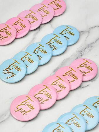 20 Pieces Gender Reveal Wedding Party Decoration Badges, Party Accessories, Game Props, Decorations, Party Decorations And Celebration Badges, Pink And Blue Colours, Round Tinplate Badge Imprint, Creative Badges