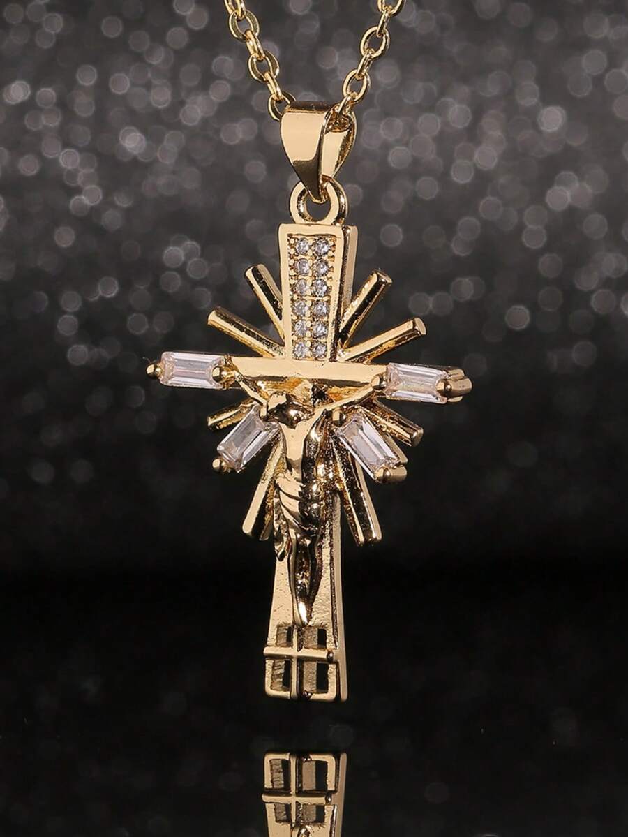 1件十字架轻奢华丽气质满钻项链女百搭锁骨链钛钢链