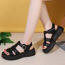 女士厚底凉鞋 2025 年夏季新款百搭运动休闲中跟罗马凉鞋