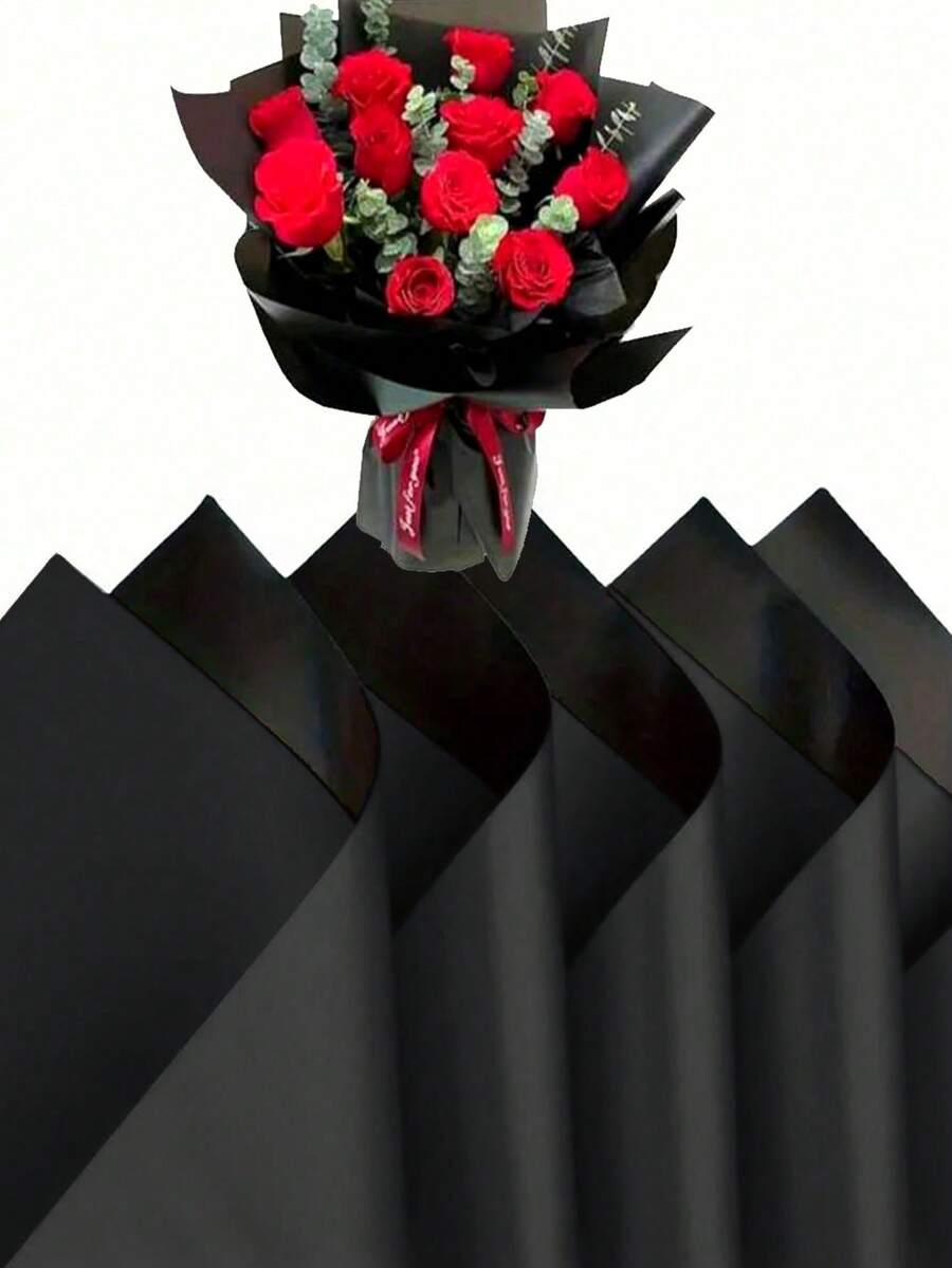 20 张优质双面鲜花包装纸 - 防水耐用红黑色设计 - 非常适合时尚礼品包装、DIY 工艺品、婚礼和任何场合装饰 - 包括薄纸和花店花束用品 - 黑色 - 查看 1