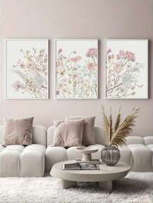 Bộ 3 tranh canvas in họa tiết hoa tối giản màu hồng, phong cách Bắc Âu Bohemian, thích hợp trang trí phòng khách, phòng ngủ, văn phòng, hành lang. - Hồng - Xem 11