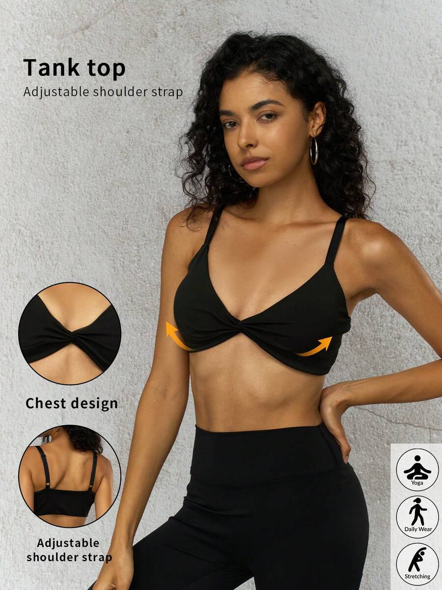 6pecil 一件式女士运动扭纹前胸罩，可调节松紧，透气面料，非常适合运动和日常使用 - 黑色 - 查看 1