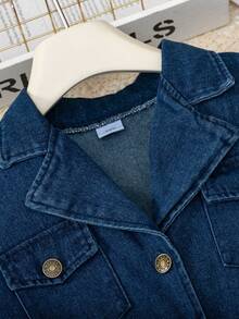 Girls' Fashion Denim Dress With Belt, Blue Lapel Collar Casual Dress For Daily Wear, Summer