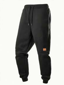 Pantalones de chándal gruesos para hombres, pantalones jogger con cordón en la cintura y puños, de otoño/invierno, de felpa