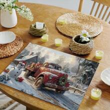 Juego de 4/6 Manteles individuales decorativos de lino estampados con motivos navideños de árboles de Navidad y muñecos de nieve adorables, aptos para mesas de comedor, decoraciones multifuncionales para festivales de primavera, verano, otoño e invierno, de estilo moderno, lavables, resistentes al calor y a las manchas, para decoración de habitaciones, manteles, posavasos, manteles de mesa de cocina, decoración de fiestas, decoración del hogar, regalos navideños ideales