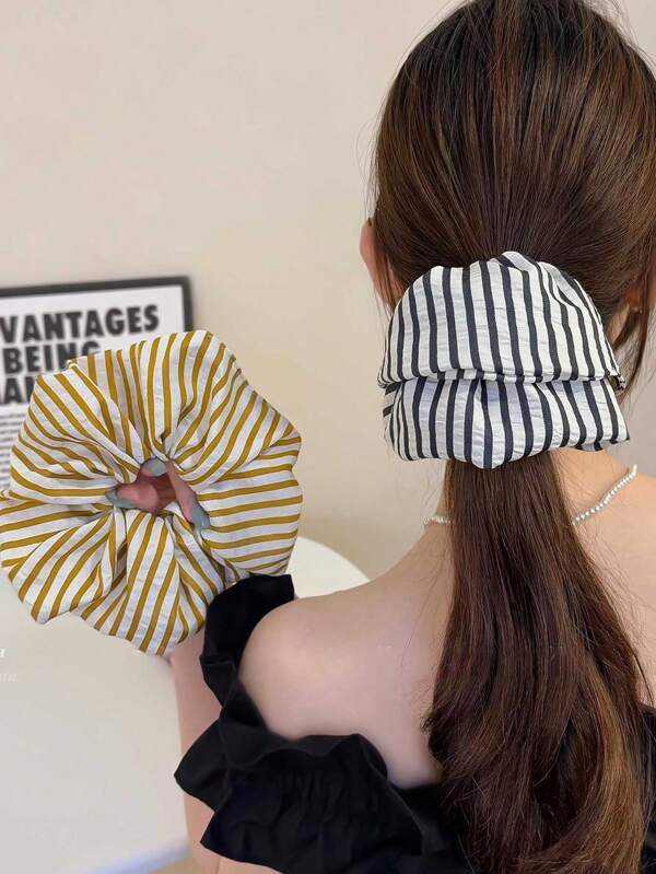 1 pieza Scrunchie de tela a rayas de tallas grandes, accesorio elegante y minimalista para el cabello de mujer