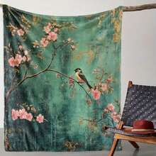 1 chiếc chăn vải nỉ in hình hoa anh đào và chim cổ điển - Chăn mềm mại ấm áp dùng được mọi mùa cho giường sofa, ô tô, cắm trại, văn phòng - Quà tặng trang trí nhà ấm cúng - Nhiều màu - Xem 2