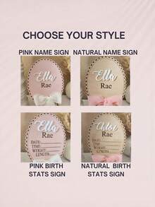 1 szt. Drewniany znak z imieniem noworodka, spersonalizowany znak z wstążką i kokardą z imienia noworodka, okrągły drewniany znak z imieniem urodzeniowym, rekwizyty do zdjęć "Witaj świecie", idealna pamiątka dla świeżo upieczonych rodziców, drewniana taca z ogłoszeniem o narodzinach dziecka, ogłoszenie o narodzinach w szpitalu, miesięczne karty z napisami dla dziewczynki i chłopca - Wielokolorowe - Zobacz 8