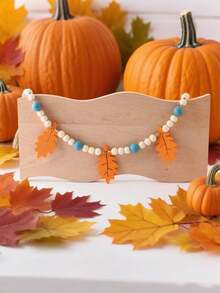 1 件波西米亚风格木珠串挂饰，秋季感恩节 DIY 木制枫叶和米色珠子编织流苏挂饰，适用于家居装饰、感恩节装饰、秋季装饰、圣诞节装饰、餐桌装饰、壁炉架挂饰、入口装饰、日常装饰、房间装饰、墙壁装饰、客厅装饰、秋季装饰，