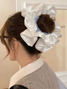 Teen Girls' Versatile Super-Size Satin Ruffle Ballerina Style Blue Stripe Scrunchie, Hair Ties, Scrunchy Hair Ties, Washing Face, Hair Accessories - Multicolor - View 3