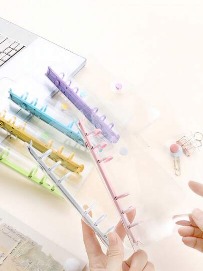 Transparent Candy‑Color A6 PVC 6‑Ring Binder Cover – Lightweight Refillable Planner Shell (No Paper Included),School Supplies,Back To School