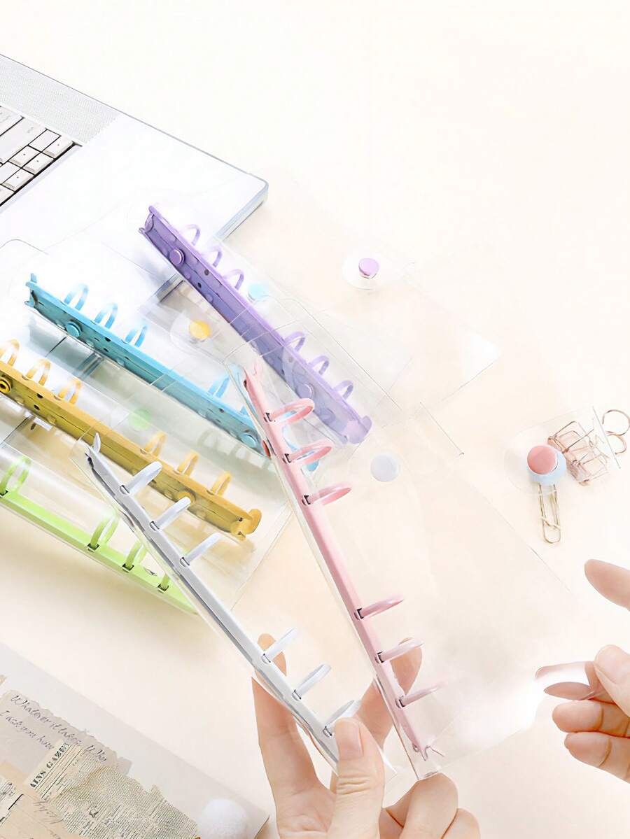 Transparent Candy‑Color A6 PVC 6‑Ring Binder Cover – Lightweight Refillable Planner Shell (No Paper Included),School Supplies,Back To School - Multicolor - View 1